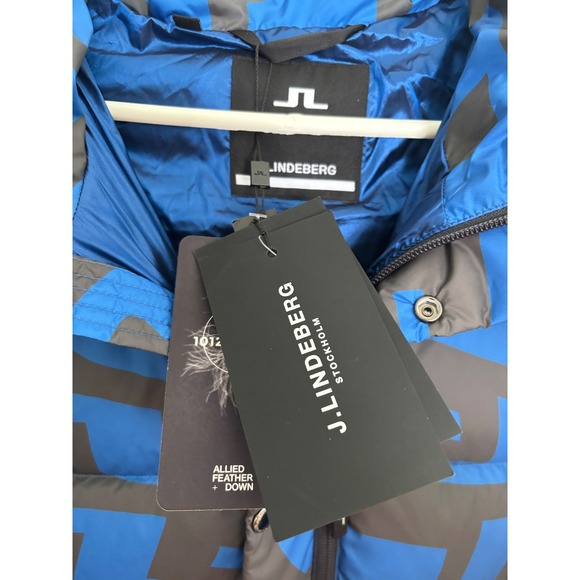 J.Lindeberg Sphere Down Jacket Print Blue Bridge Swirl Puffer Mens L - Picture 5 of 16